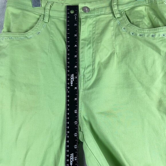 CV Veichi Skinny Jeans Embroidered Detail Ankle Slit Womens Green Size 31 - Picture 9 of 13